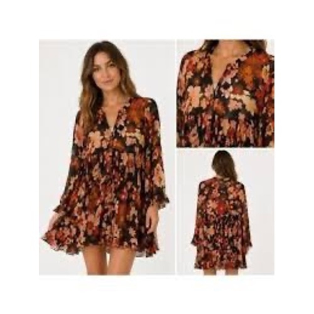 Free People Everything and More Floral Crinkle Tunic Top Mini Dress Small